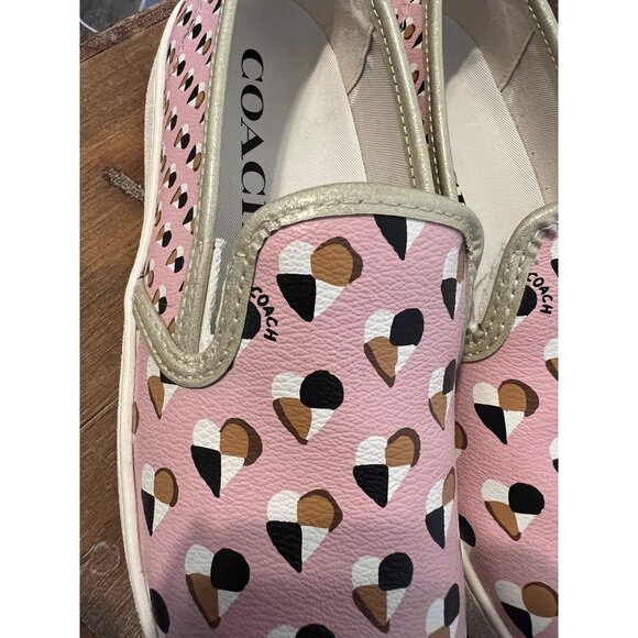 COACH Pink Blush Hearts Slip On sneaker size 9 pre owned Limited Edition - Picture 2 of 9